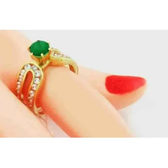 Genuine 0.75 Cts Emerald & White Sapphire Ring 14k Yellow Gold